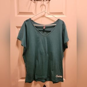 Green and Black Strips Crop Top workout‎ Tee Size XL